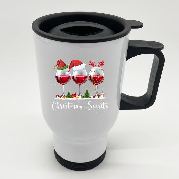 Funny Christmas Spirits Glasses Of Wine Xmas Ing Party Cool Gift Front & Back Stainless Steel Travel Mug