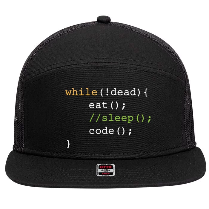 Funny Computer Science Programmer Eat Sleep Code 7 Panel Mesh Trucker Snapback Hat