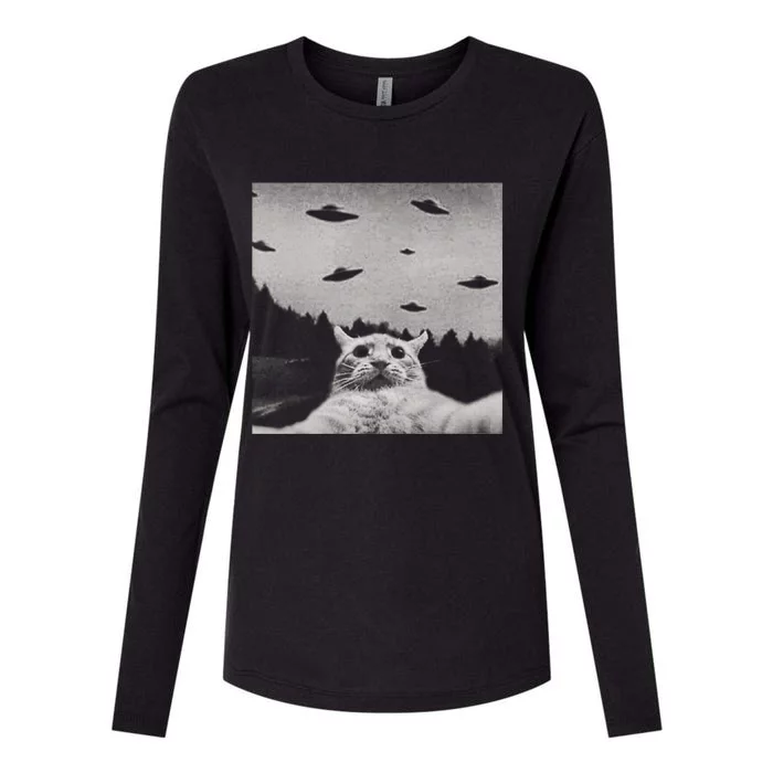 Funny Cat Selfie With Alien Ufos Funny Cat Lovers AlienS Ufo Womens Cotton Relaxed Long Sleeve T-Shirt