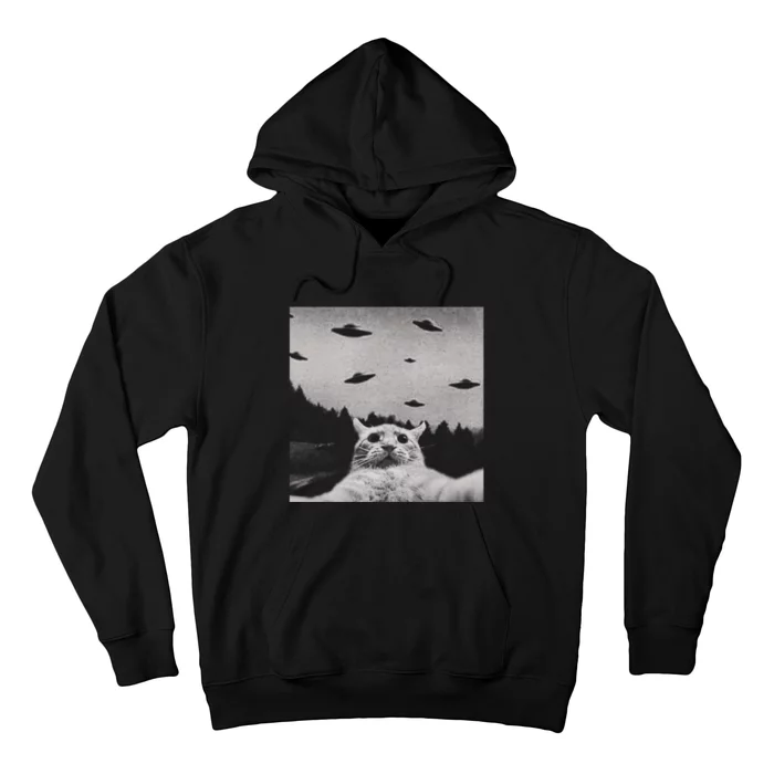 Funny Cat Selfie With Alien Ufos Funny Cat Lovers AlienS Ufo Hoodie