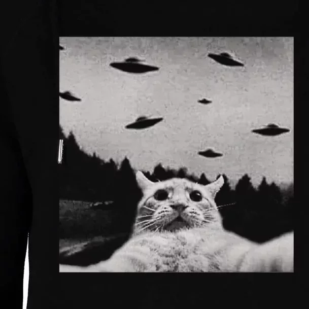 Funny Cat Selfie With Alien Ufos Funny Cat Lovers AlienS Ufo Womens Funnel Neck Pullover Hood