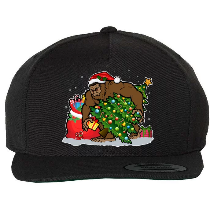 Funny Christmas Santa Sasquatch Bigfoot Wool Snapback Cap