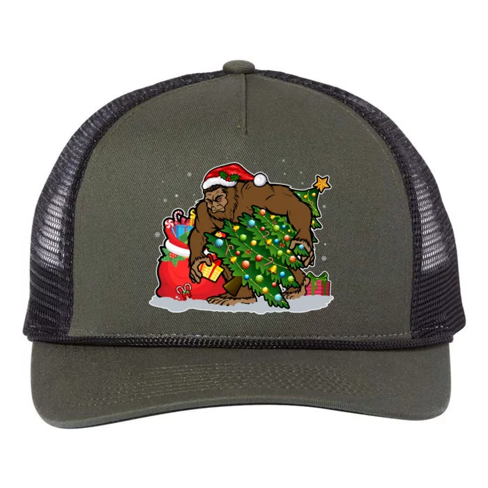 Funny Christmas Santa Sasquatch Bigfoot Retro Rope Trucker Hat Cap