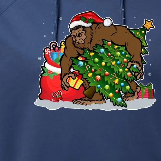 Funny Christmas Santa Sasquatch Bigfoot Performance Fleece Hoodie