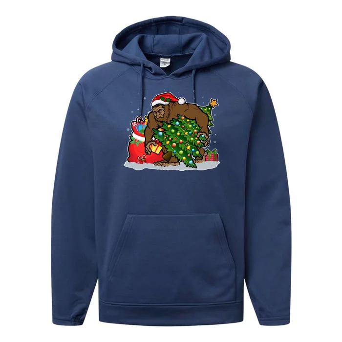 Funny Christmas Santa Sasquatch Bigfoot Performance Fleece Hoodie