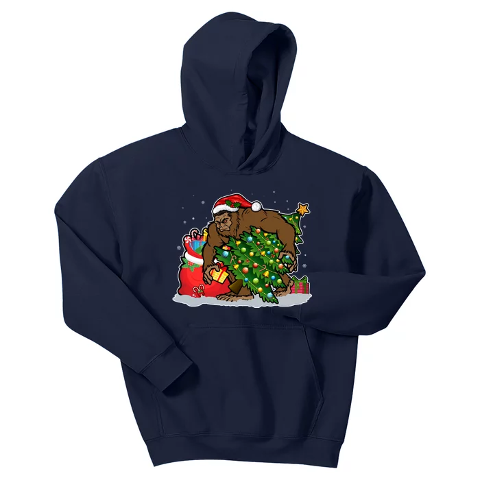 Funny Christmas Santa Sasquatch Bigfoot Kids Hoodie