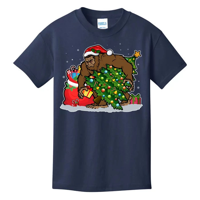 Funny Christmas Santa Sasquatch Bigfoot Kids T-Shirt