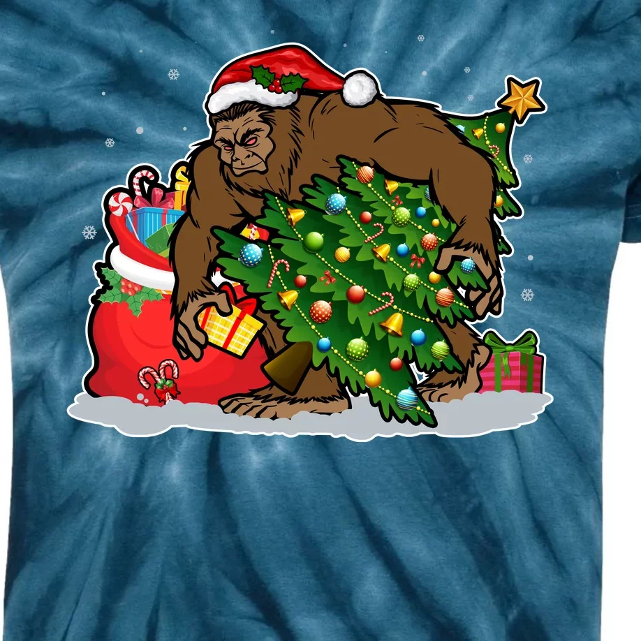 Funny Christmas Santa Sasquatch Bigfoot Kids Tie-Dye T-Shirt