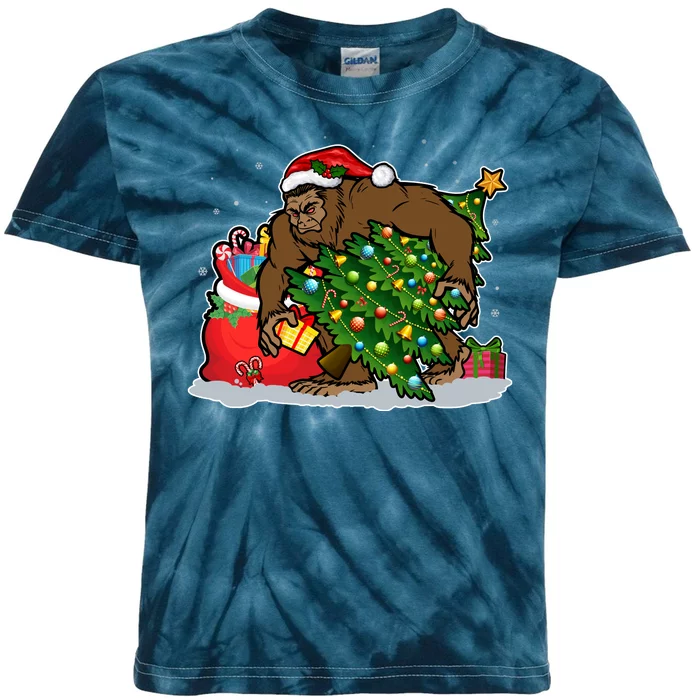 Funny Christmas Santa Sasquatch Bigfoot Kids Tie-Dye T-Shirt