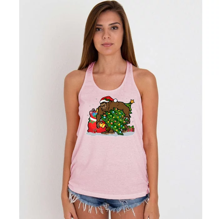 Funny Christmas Santa Sasquatch Bigfoot Women's Knotted Racerback Tank