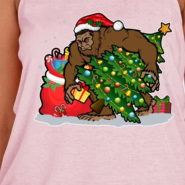 Funny Christmas Santa Sasquatch Bigfoot Women's Knotted Racerback Tank