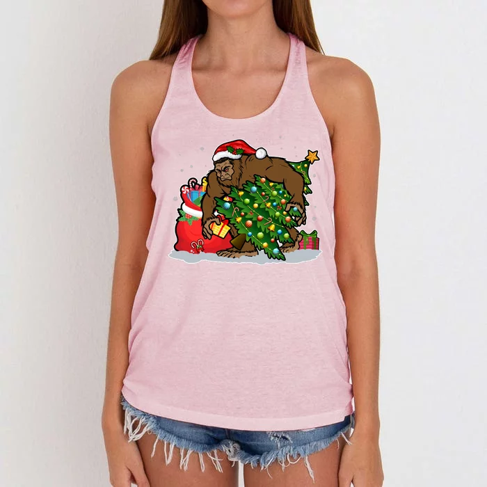 Funny Christmas Santa Sasquatch Bigfoot Women's Knotted Racerback Tank