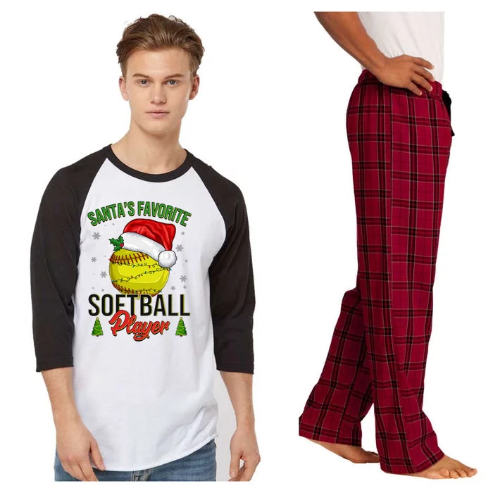 Funny Christmas Santa's Favorite Softball Player Raglan Sleeve Pajama Set