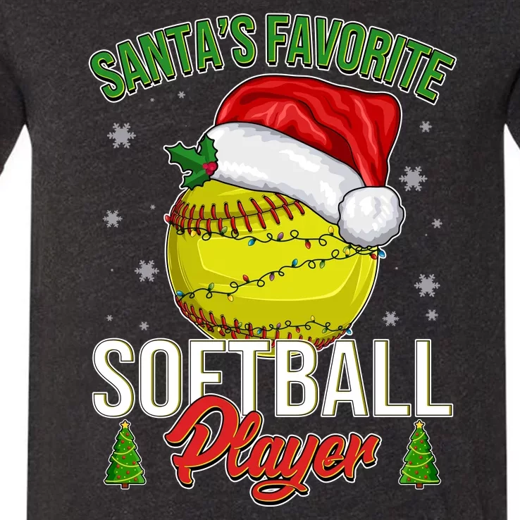 Funny Christmas Santa's Favorite Softball Player V-Neck T-Shirt