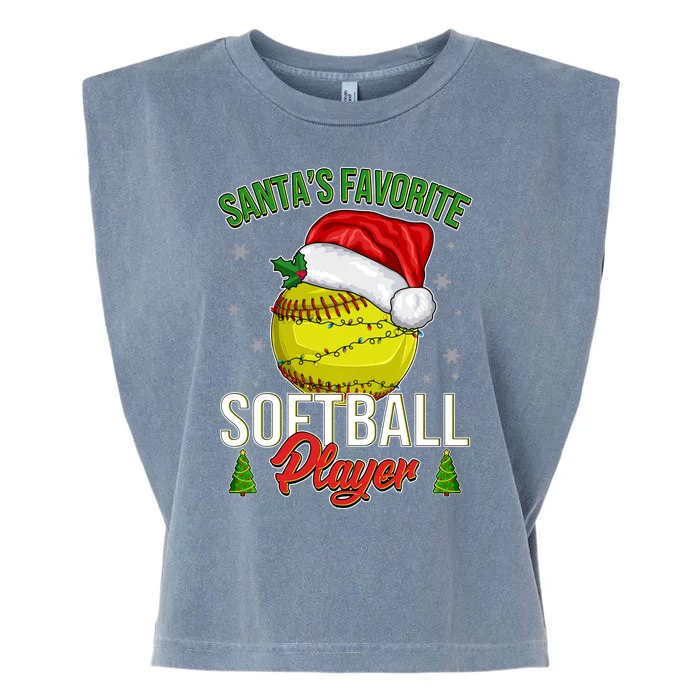 Funny Christmas Santa's Favorite Softball Player Garment-Dyed Women's Muscle Tee