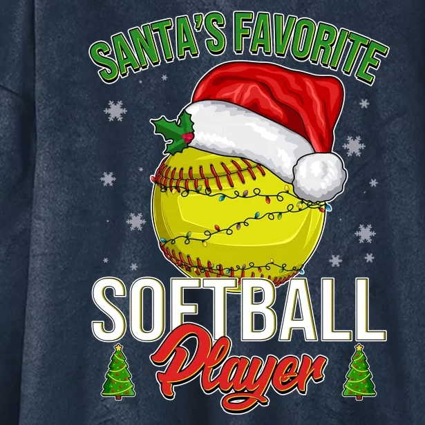 Funny Christmas Santa's Favorite Softball Player Hooded Wearable Blanket