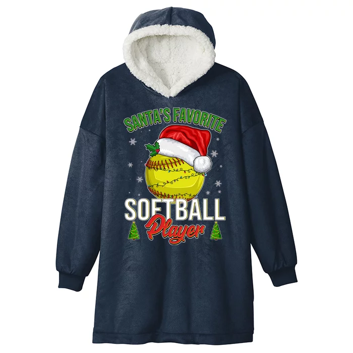 Funny Christmas Santa's Favorite Softball Player Hooded Wearable Blanket