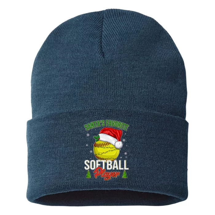 Funny Christmas Santa's Favorite Softball Player Sustainable Knit Beanie