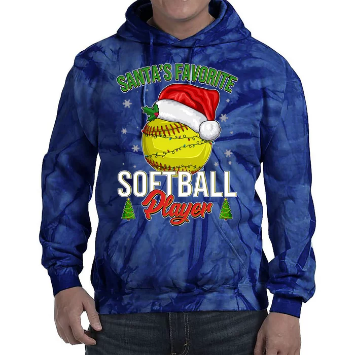 Funny Christmas Santa's Favorite Softball Player Tie Dye Hoodie