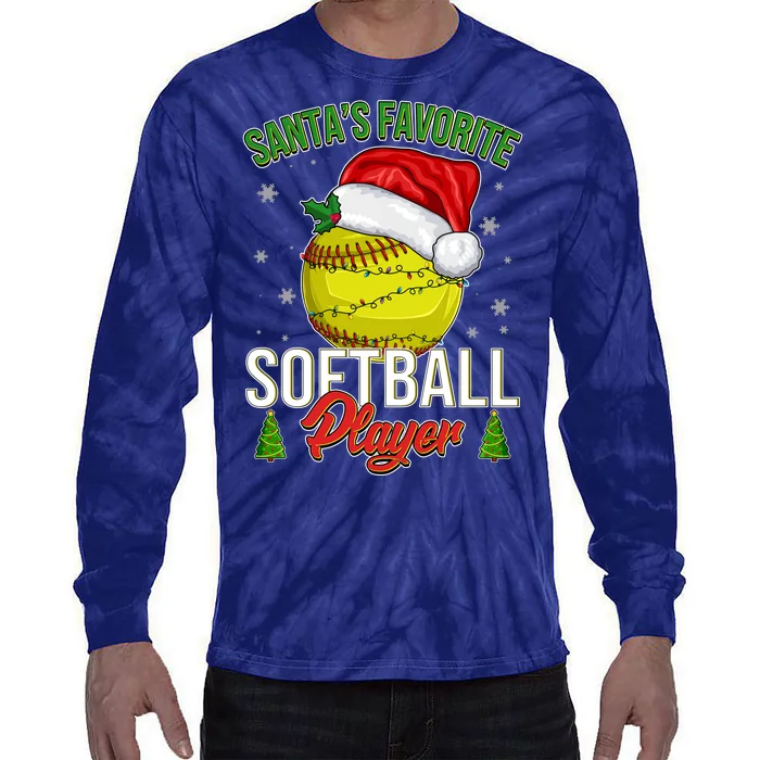 Funny Christmas Santa's Favorite Softball Player Tie-Dye Long Sleeve Shirt