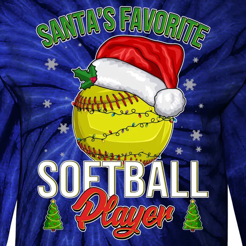 Funny Christmas Santa's Favorite Softball Player Tie-Dye Long Sleeve Shirt