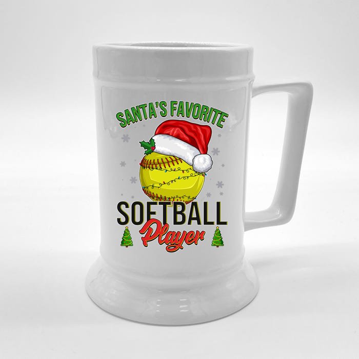 Funny Christmas Santa's Favorite Softball Player Front & Back Beer Stein