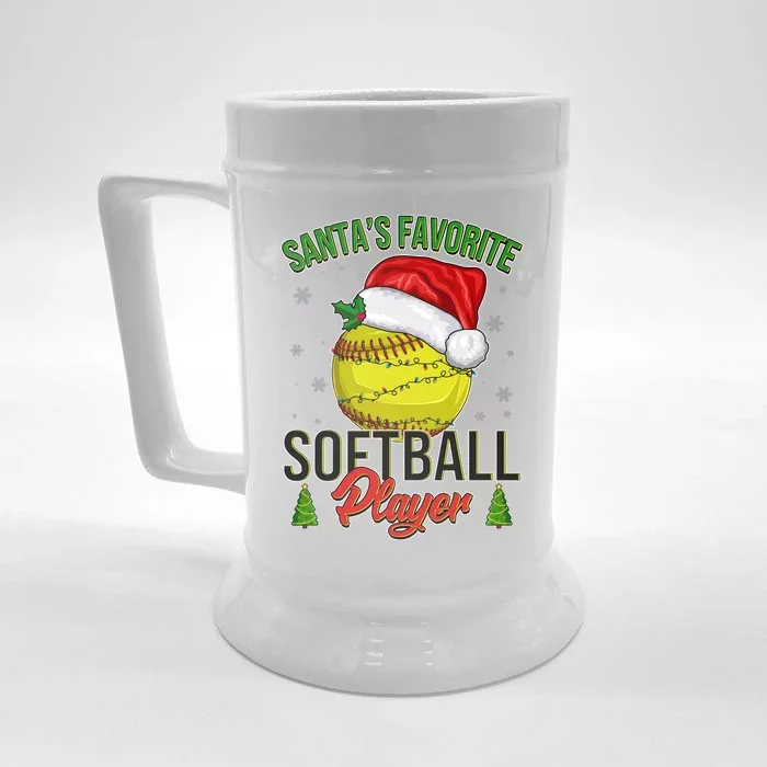 Funny Christmas Santa's Favorite Softball Player Front & Back Beer Stein