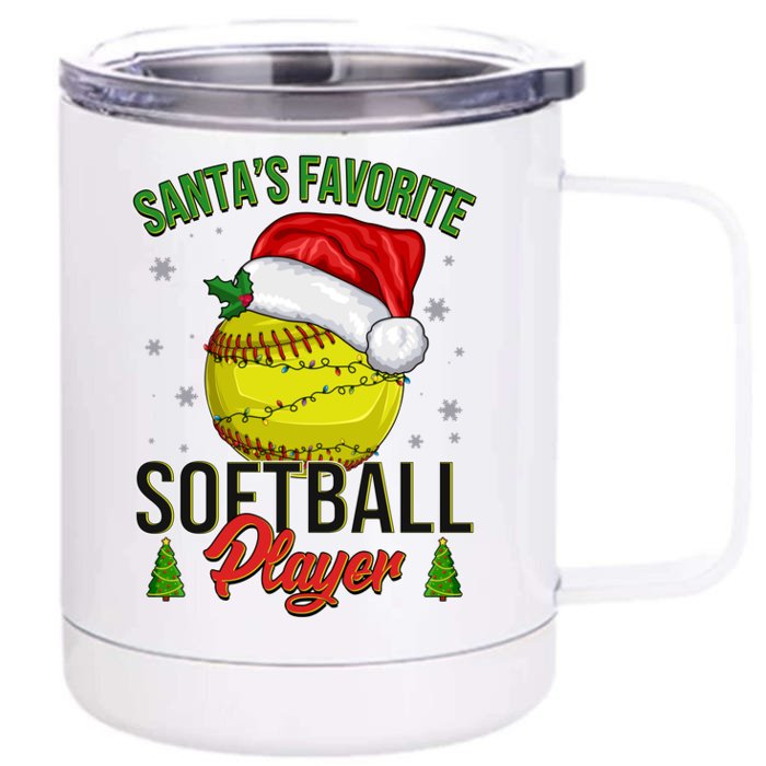 Funny Christmas Santa's Favorite Softball Player Front & Back 12oz Stainless Steel Tumbler Cup