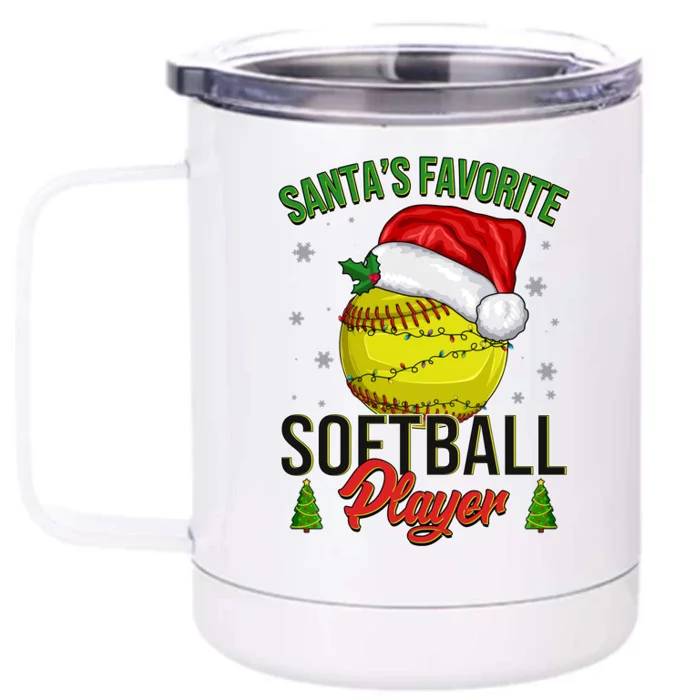 Funny Christmas Santa's Favorite Softball Player Front & Back 12oz Stainless Steel Tumbler Cup