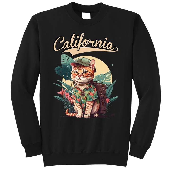 Funny California Stylish Cat in beach clothes Sweatshirt