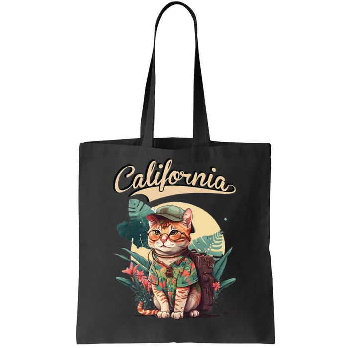 Funny California Stylish Cat in beach clothes Tote Bag