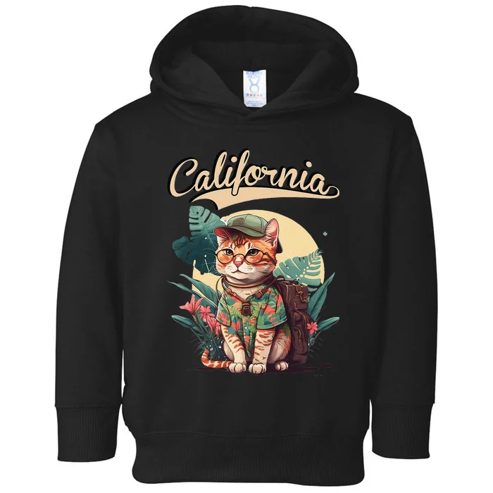 Funny California Stylish Cat in beach clothes Toddler Hoodie