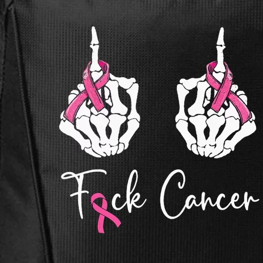 Fuck Cancer Skeleton Middle Finger Breast Cancer Awareness City Backpack