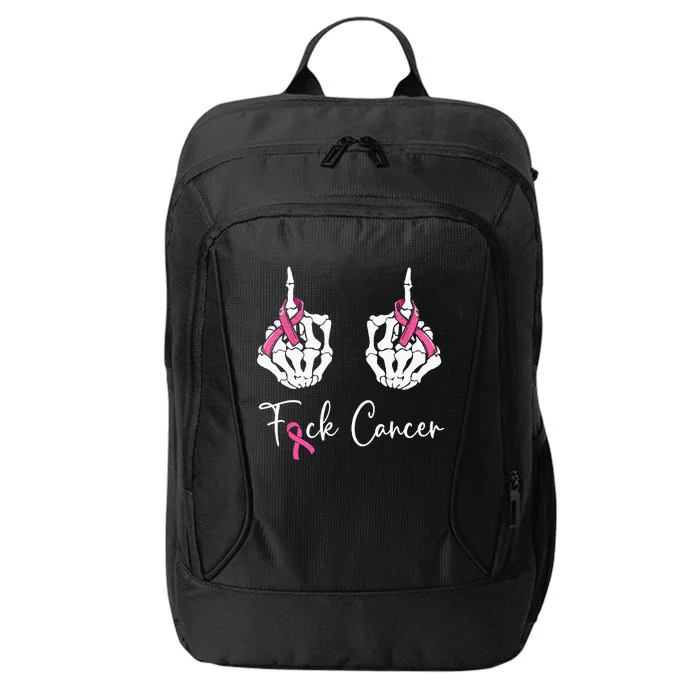 Fuck Cancer Skeleton Middle Finger Breast Cancer Awareness City Backpack