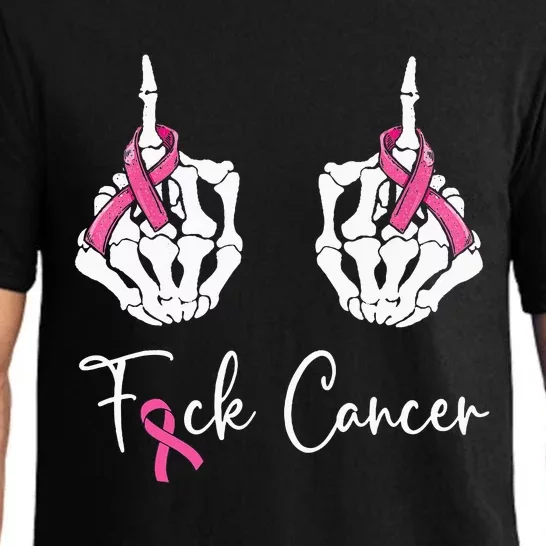 Fuck Cancer Skeleton Middle Finger Breast Cancer Awareness Pajama Set