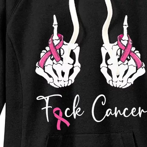 Fuck Cancer Skeleton Middle Finger Breast Cancer Awareness Women's Fleece Hoodie