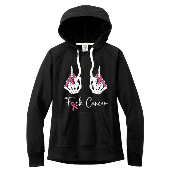 Fuck Cancer Skeleton Middle Finger Breast Cancer Awareness Women's Fleece Hoodie