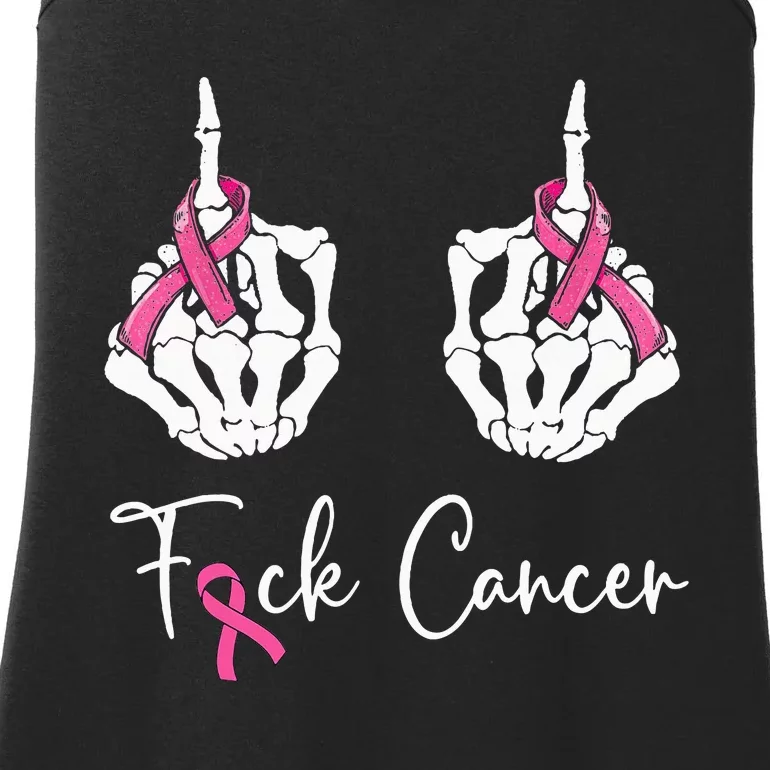 Fuck Cancer Skeleton Middle Finger Breast Cancer Awareness Ladies Essential Tank