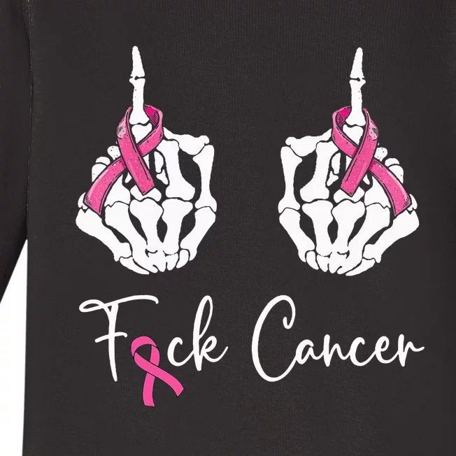 Fuck Cancer Skeleton Middle Finger Breast Cancer Awareness Baby Long Sleeve Bodysuit