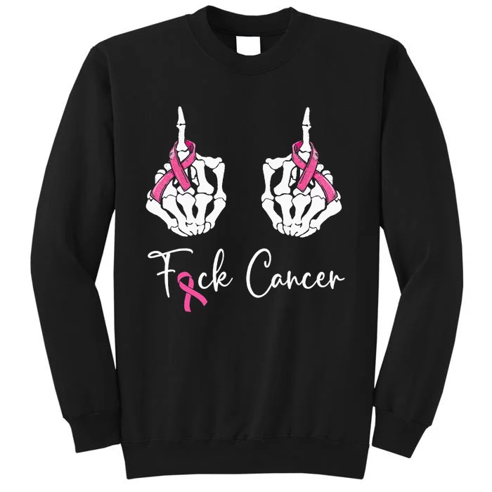 Fuck Cancer Skeleton Middle Finger Breast Cancer Awareness Tall Sweatshirt