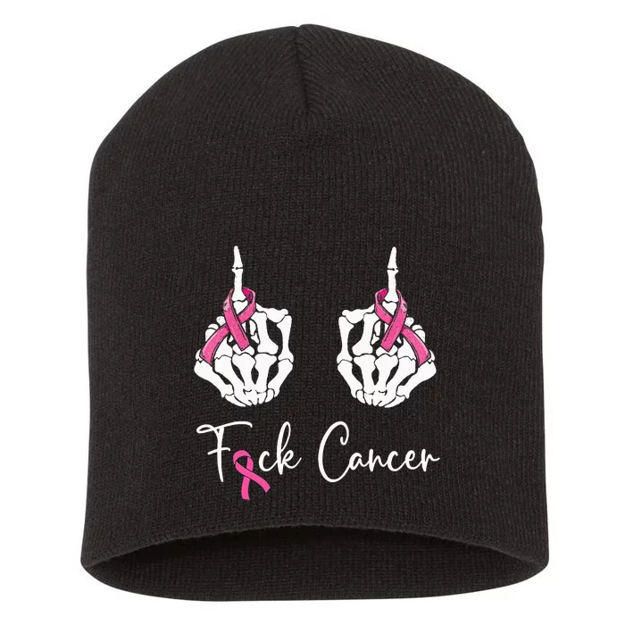 Fuck Cancer Skeleton Middle Finger Breast Cancer Awareness Short Acrylic Beanie