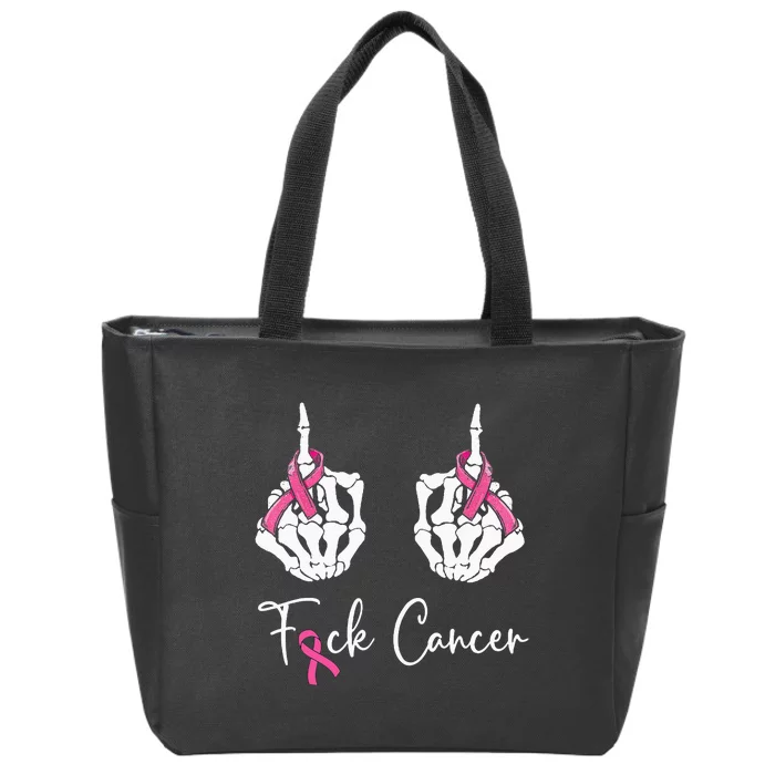 Fuck Cancer Skeleton Middle Finger Breast Cancer Awareness Zip Tote Bag