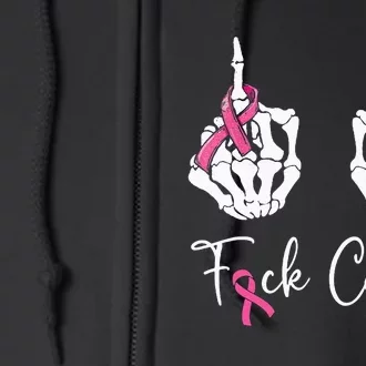 Fuck Cancer Skeleton Middle Finger Breast Cancer Awareness Full Zip Hoodie