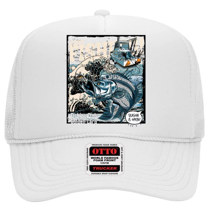 Fishing Club Season Open High Crown Mesh Trucker Hat