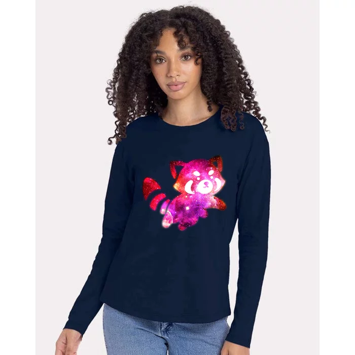 Funny Cute Space Galaxy Red Panda Womens Cotton Relaxed Long Sleeve T-Shirt