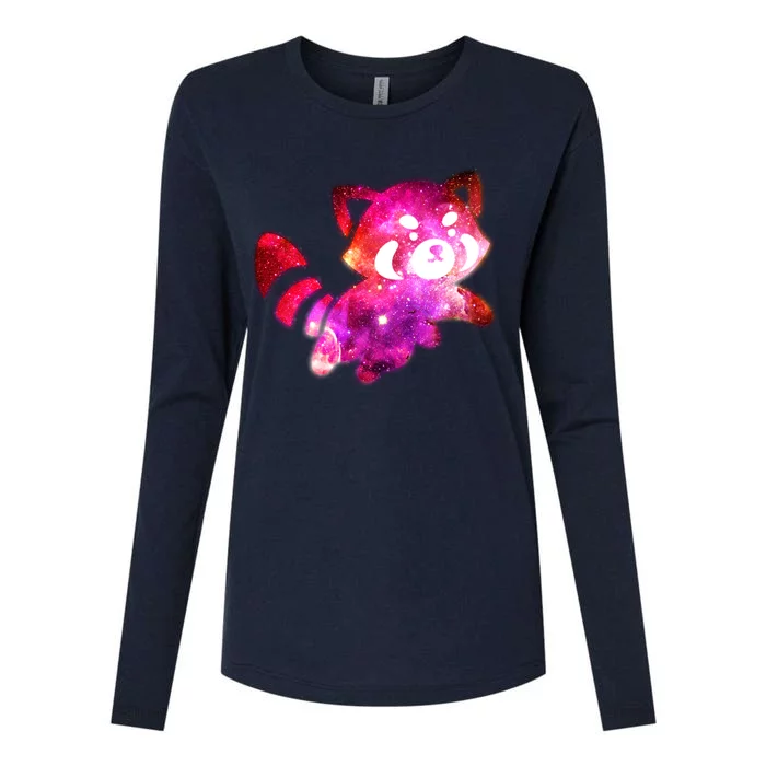 Funny Cute Space Galaxy Red Panda Womens Cotton Relaxed Long Sleeve T-Shirt