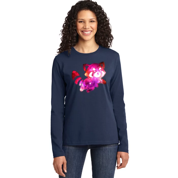 Funny Cute Space Galaxy Red Panda Ladies Long Sleeve Shirt