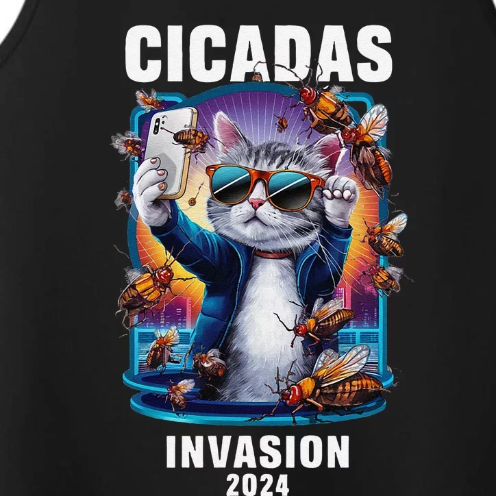 Funny Cat Selfie Cicadas Invasion 2024 Performance Tank