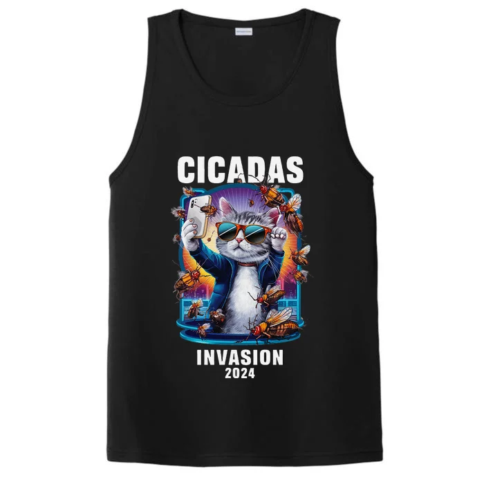 Funny Cat Selfie Cicadas Invasion 2024 Performance Tank