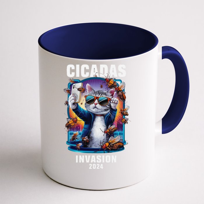 Funny Cat Selfie Cicadas Invasion 2024 Front & Back Coffee Mug